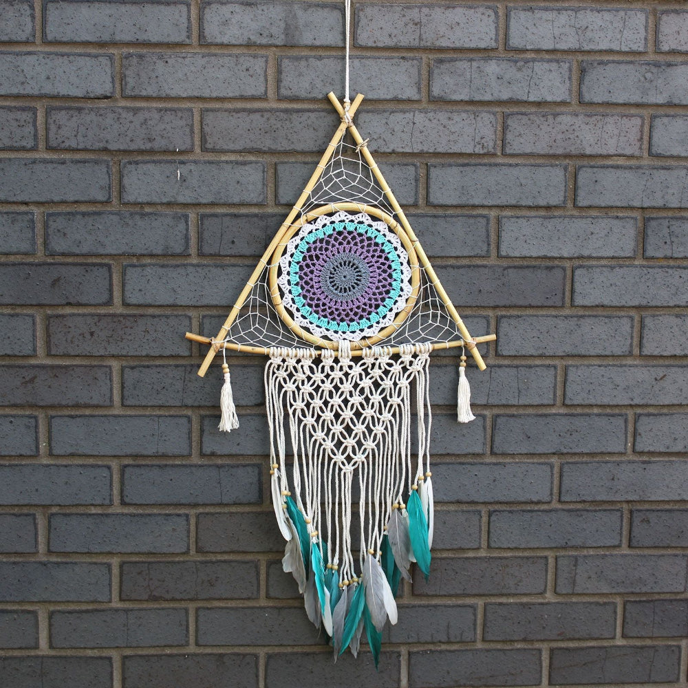 Macrame Pyramid White/Turquoise Protection Dream Catcher