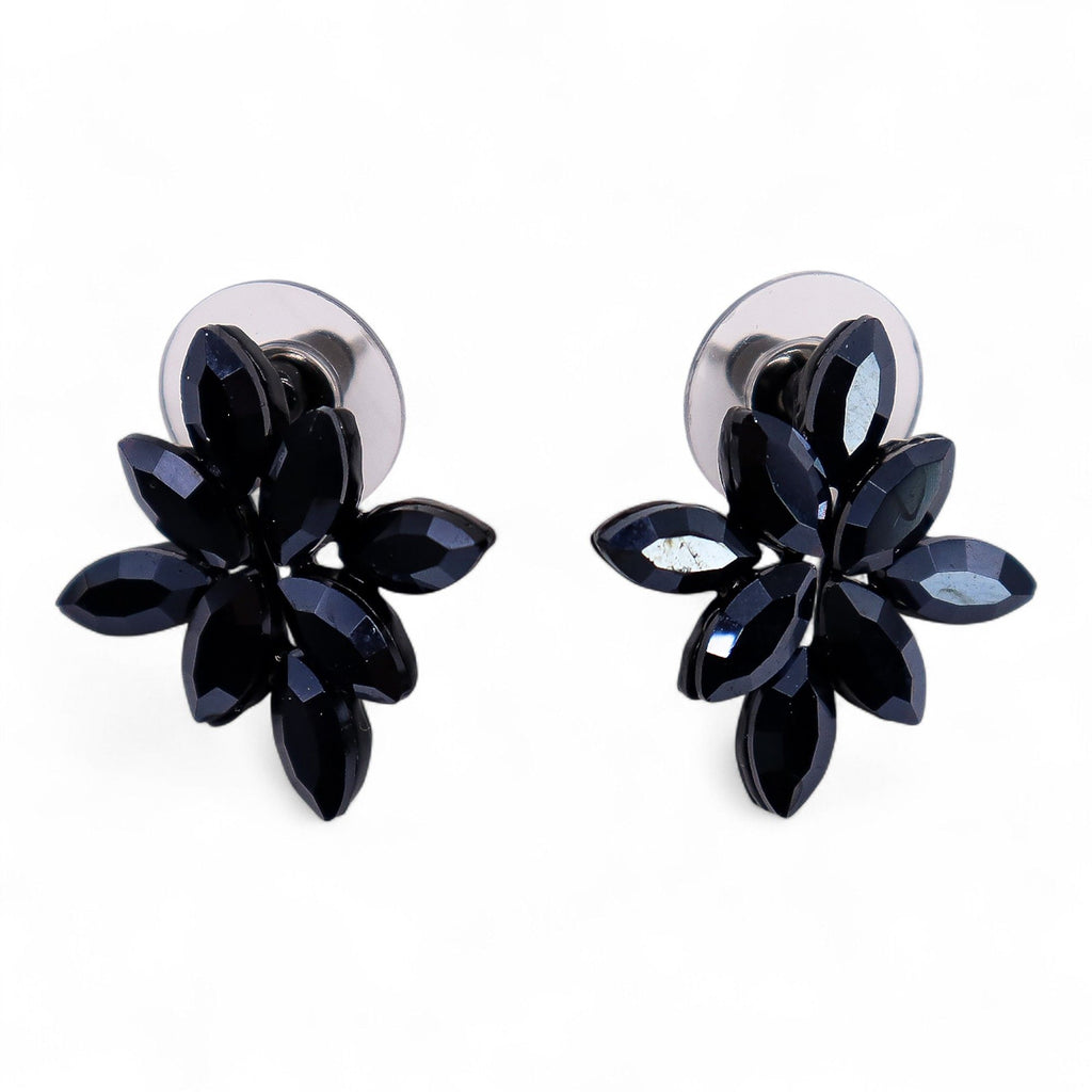 Flower Jet Black Vintage Glass Earrings