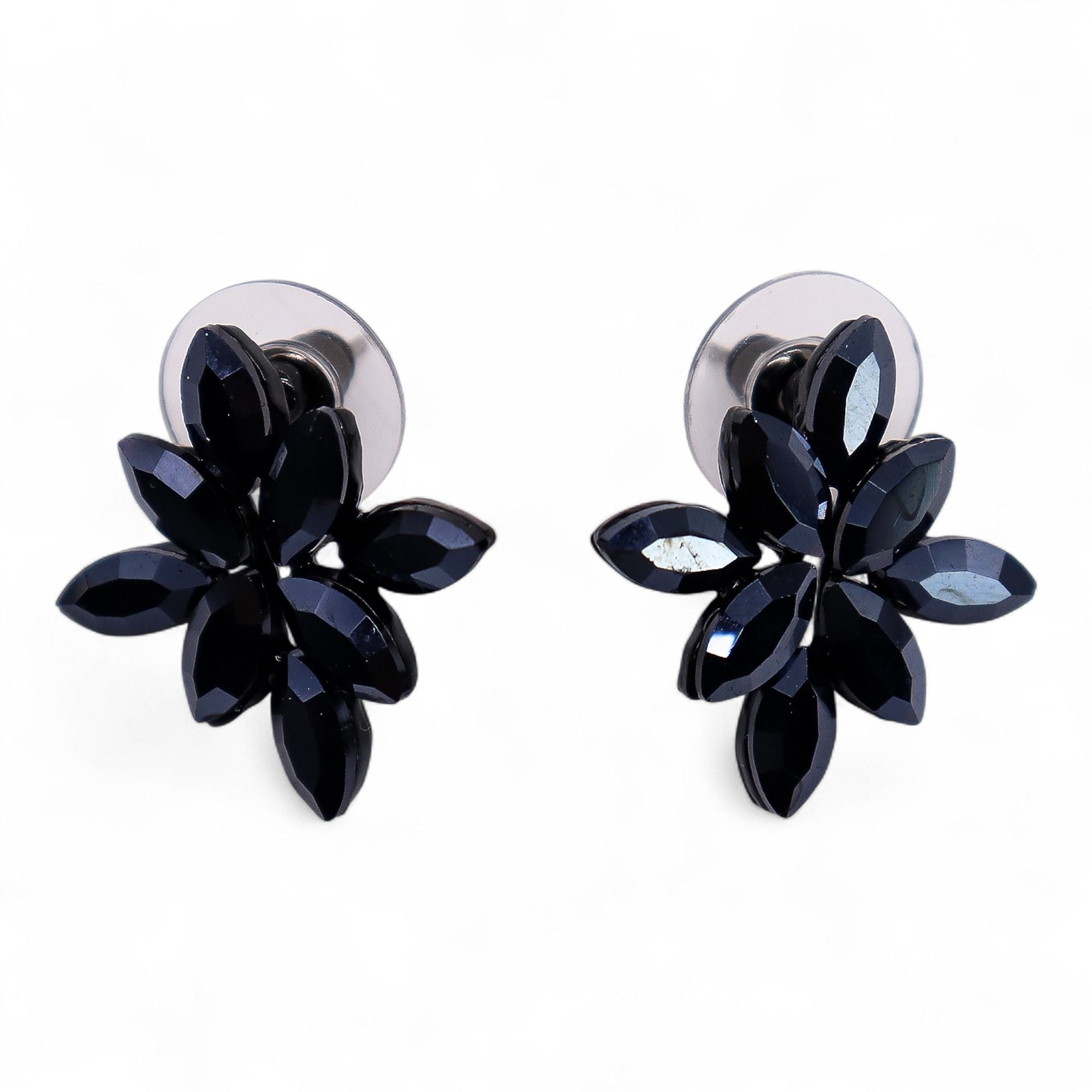Flower Jet Black Vintage Glass Earrings
