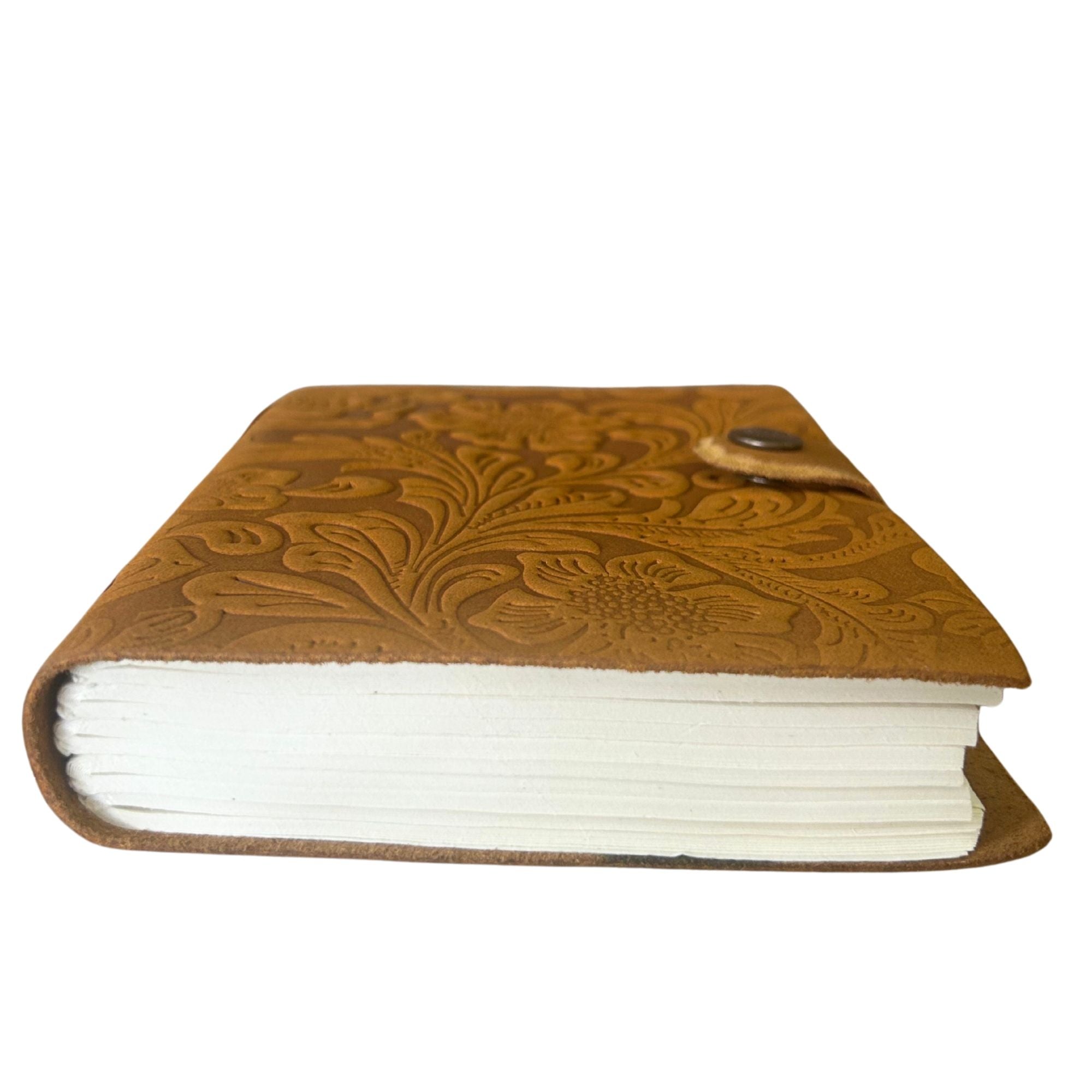 Tan Floral Pattern Leather Embossed Notebook