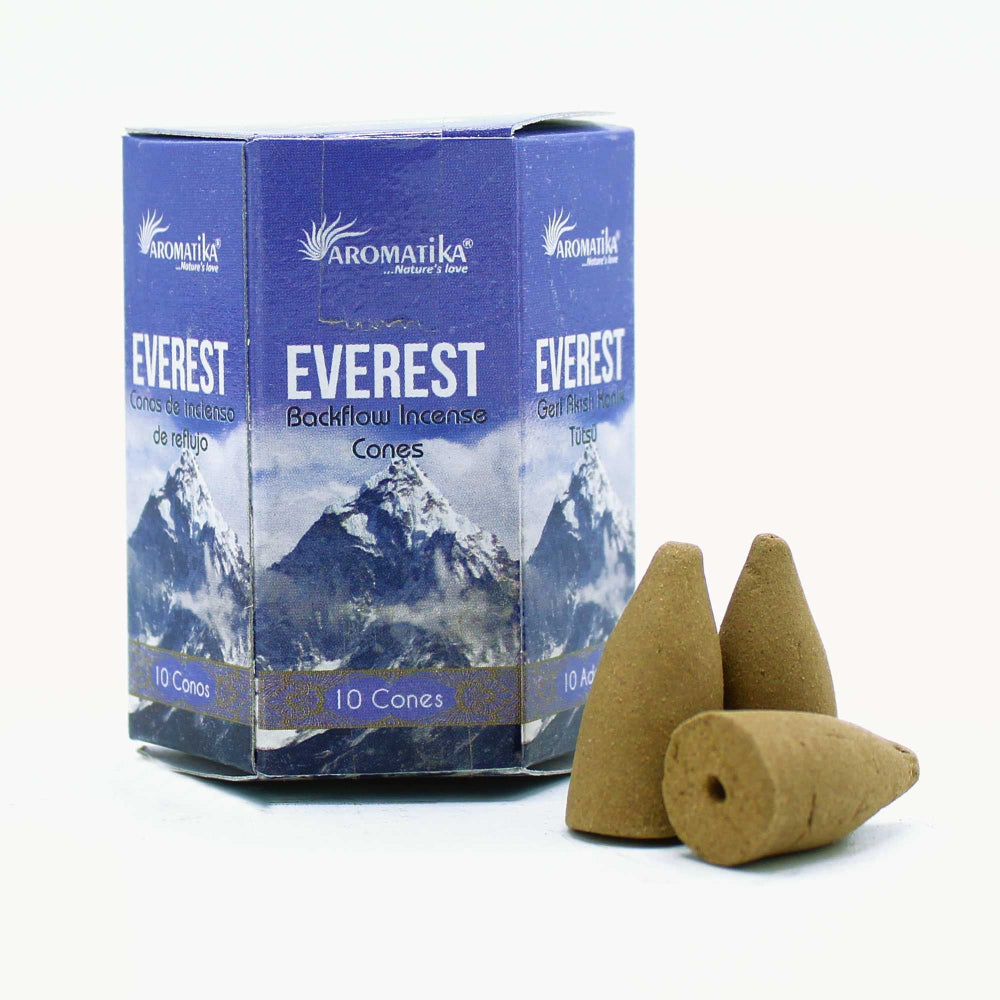 Aromatika Everest incense cones packaging with cones on a white background