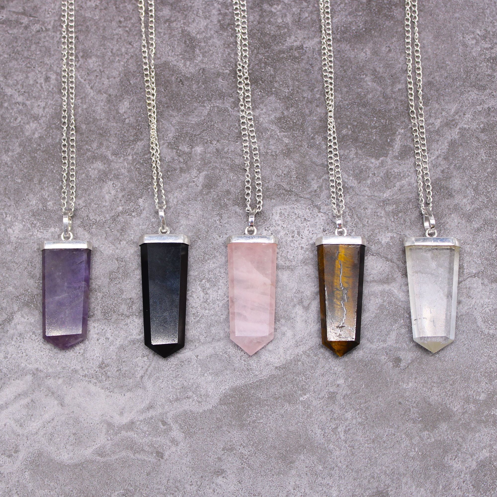 Rose Quartz Gemstone Flat Pencil Pendant