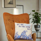 We are Waves Printed Cotton Cushion Cover Grey, Blue and Natural