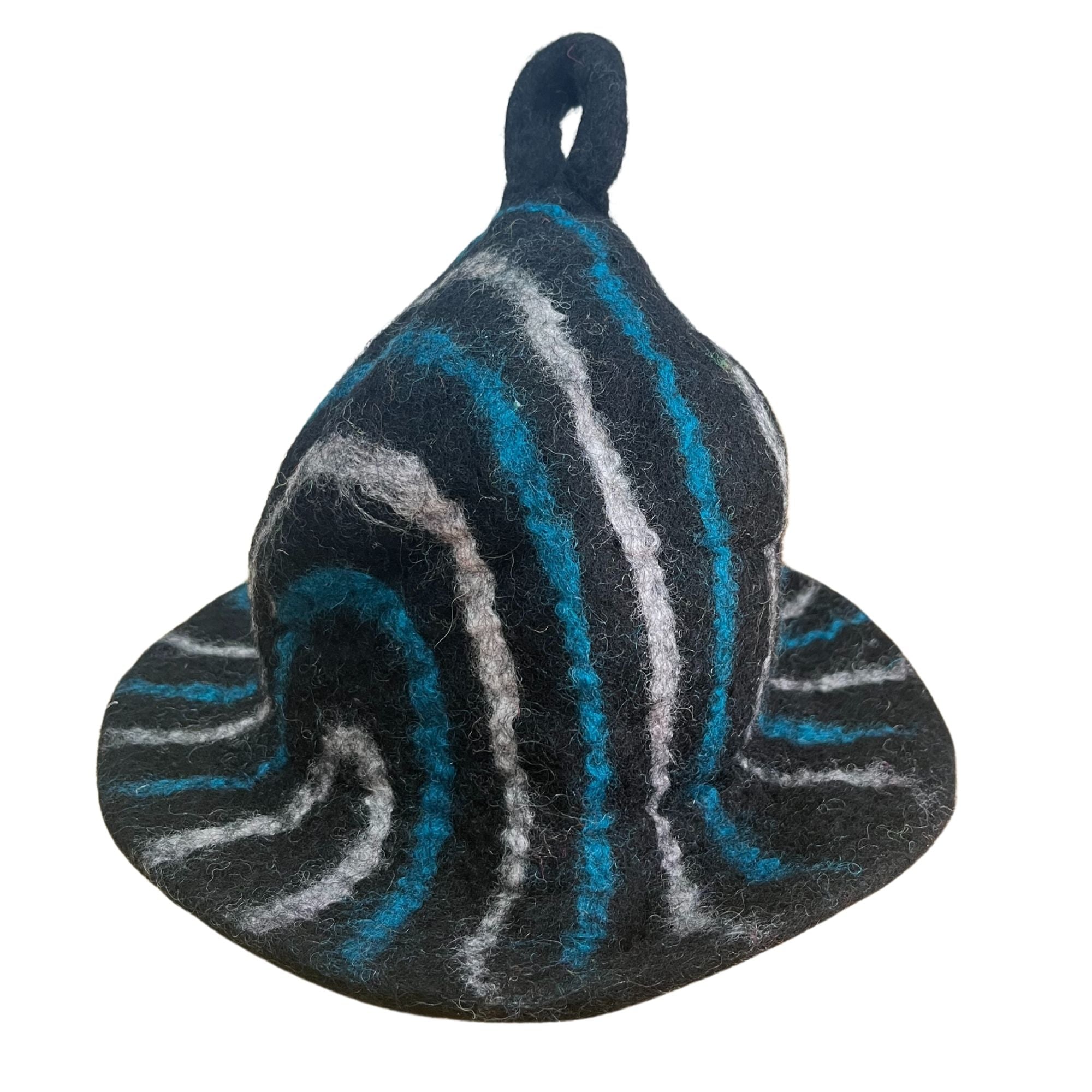 Black Blue Streaks Felted Sauna Bowl Hat