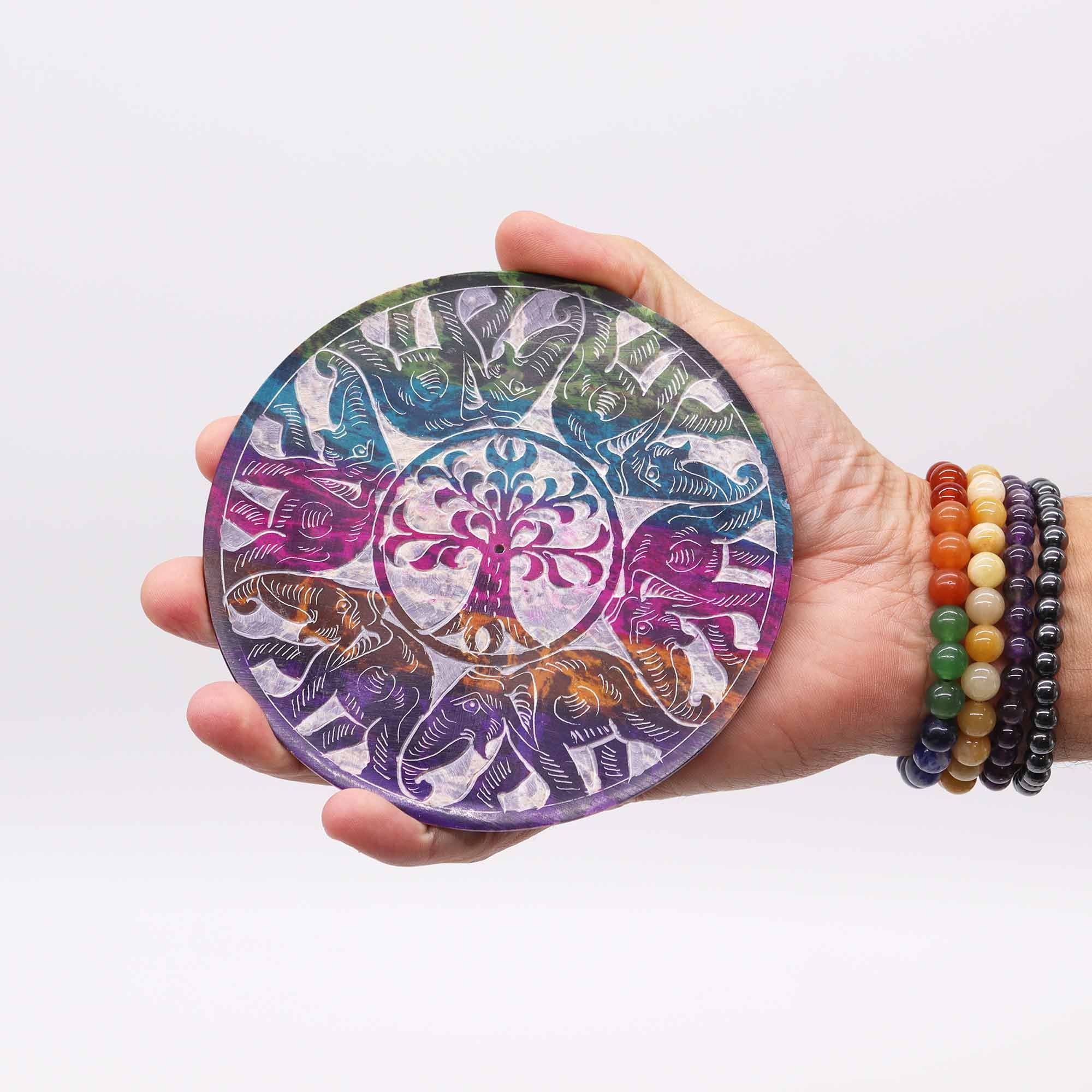 6 Lucky Elephants Soapstone Disc Incense Holder