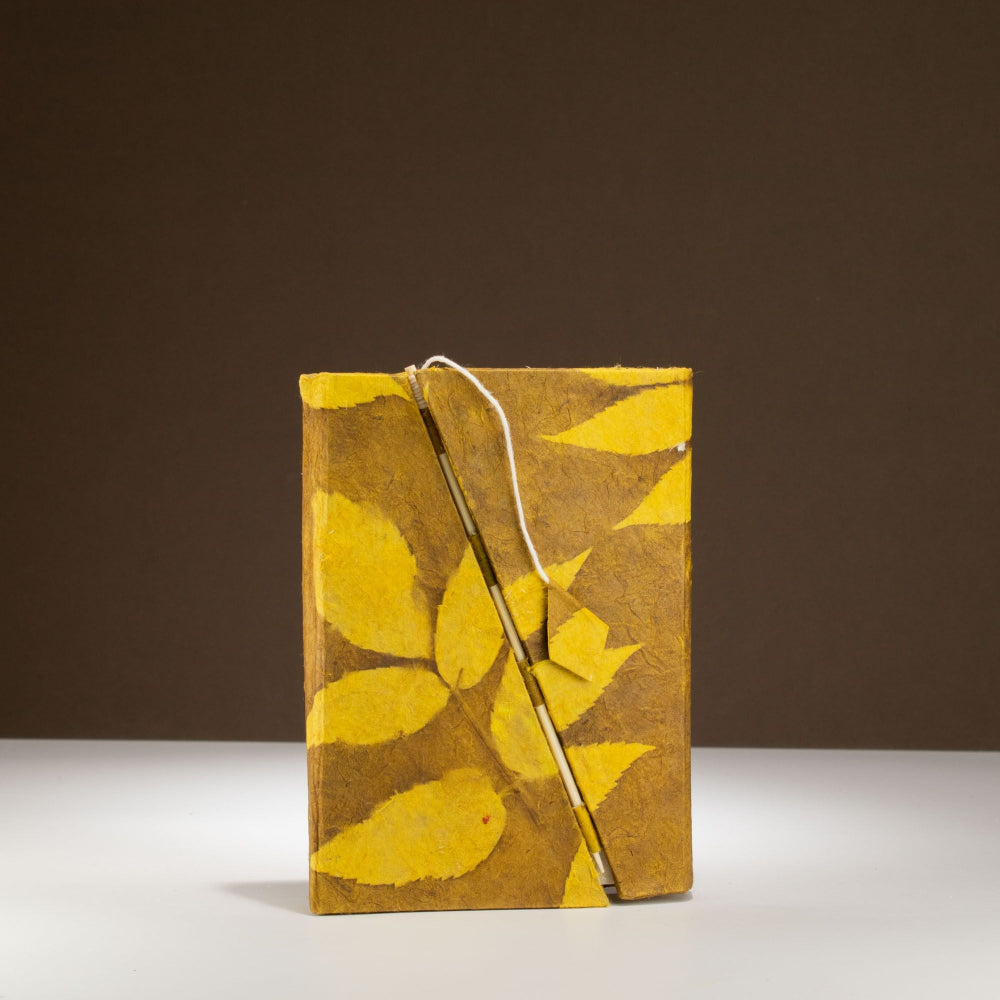 Lokta Bold Floral Mustard Brown Bamboo Lock Notebook  Medium
