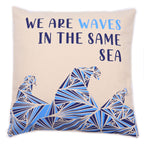 We are Waves Printed Cotton Cushion Cover Grey, Blue and Natural