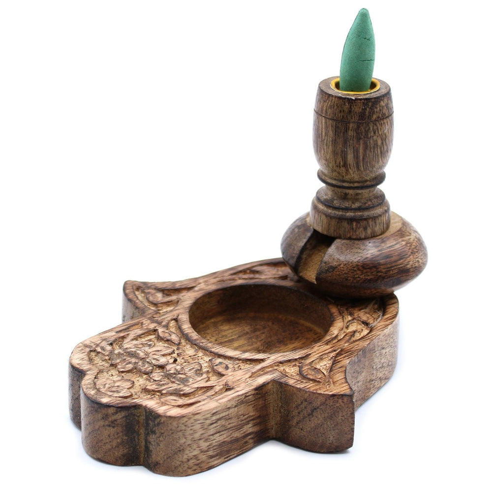 Hamsa  Mango Wood Backflow Burner Small