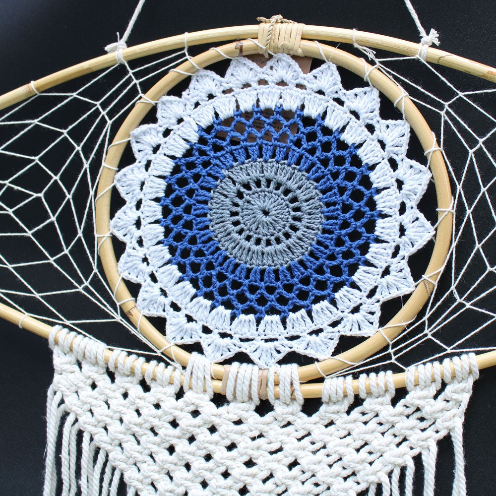 Macrame Evil Eye White/ Blue/Grey Protection Dream Catcher Large