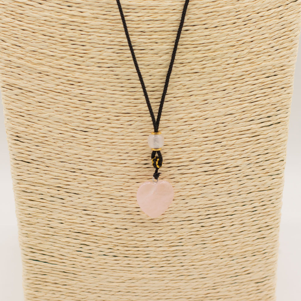 Rose Quartz Heart Cord Necklace Gemstone Pendant
