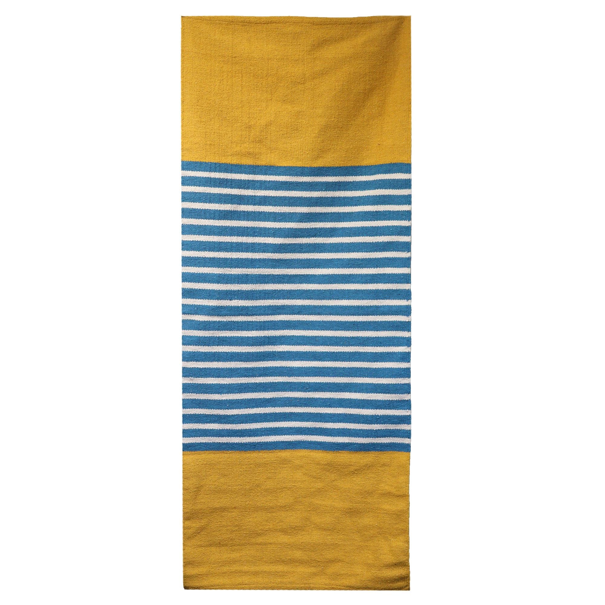 Yellow/ Blue Indian Cotton Rug