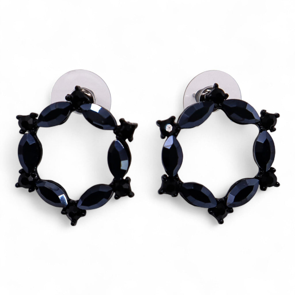 Loop Jet Black  Vintage Glass  Earrings