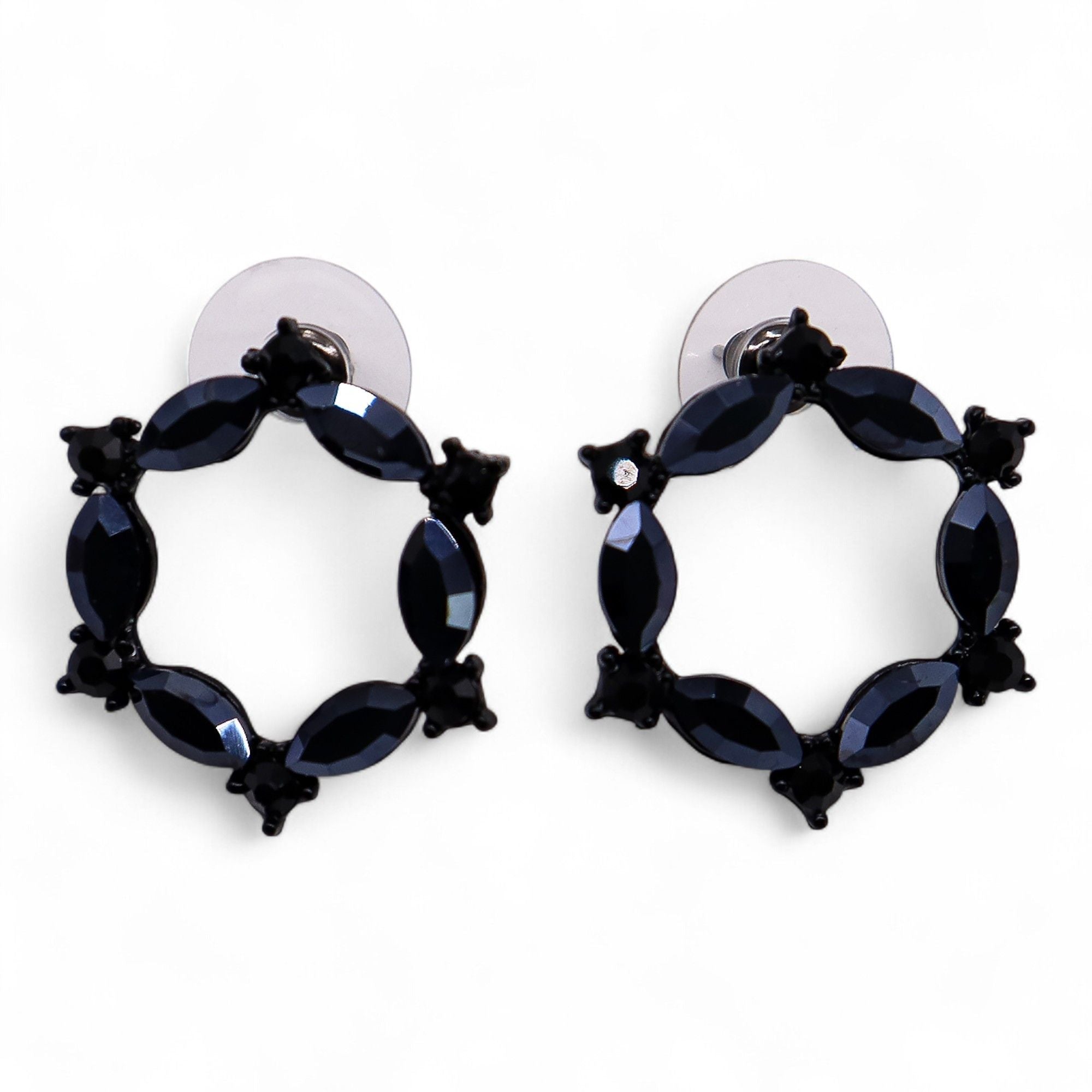 Loop Jet Black  Vintage Glass  Earrings