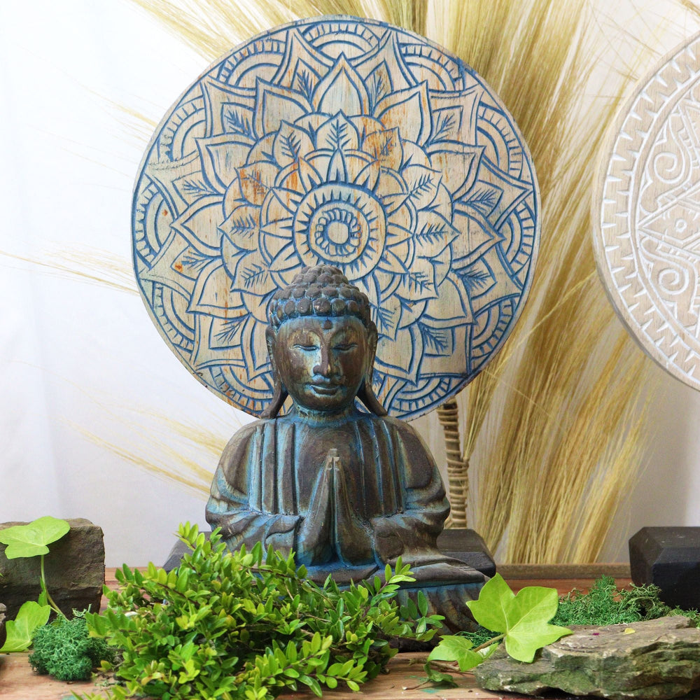 Blue Flower Mandala Buddha Feng Shui Set