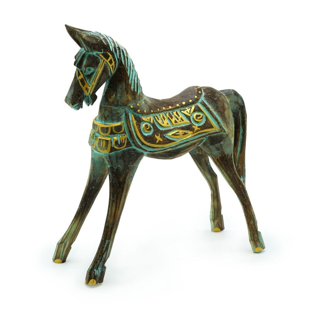 Hand Carved Gold & Turquoise Horse 32 cm