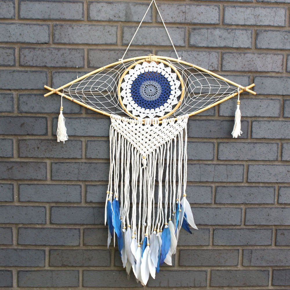Macrame Evil Eye White/ Blue/Grey Protection Dream Catcher Large