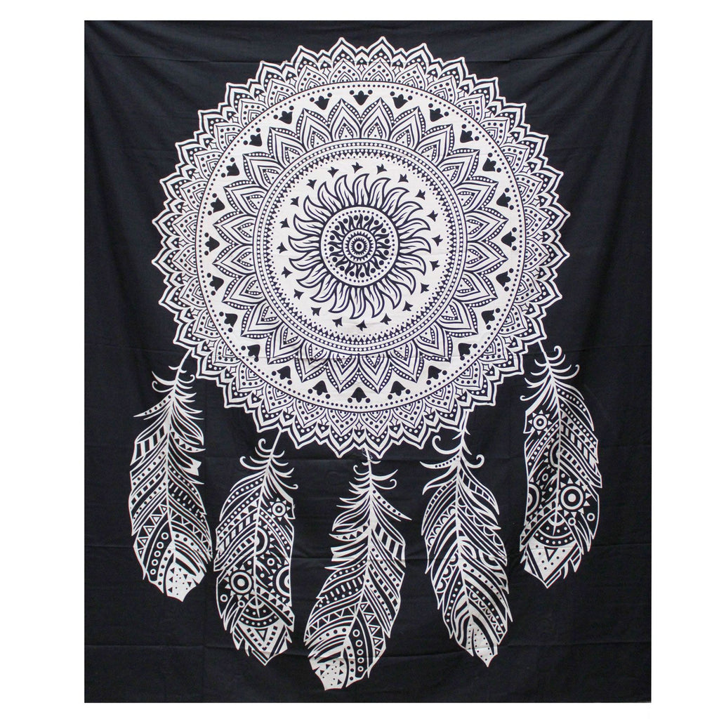 Dreamcatcher B&W Double Cotton Bedspread  Wall Hanging