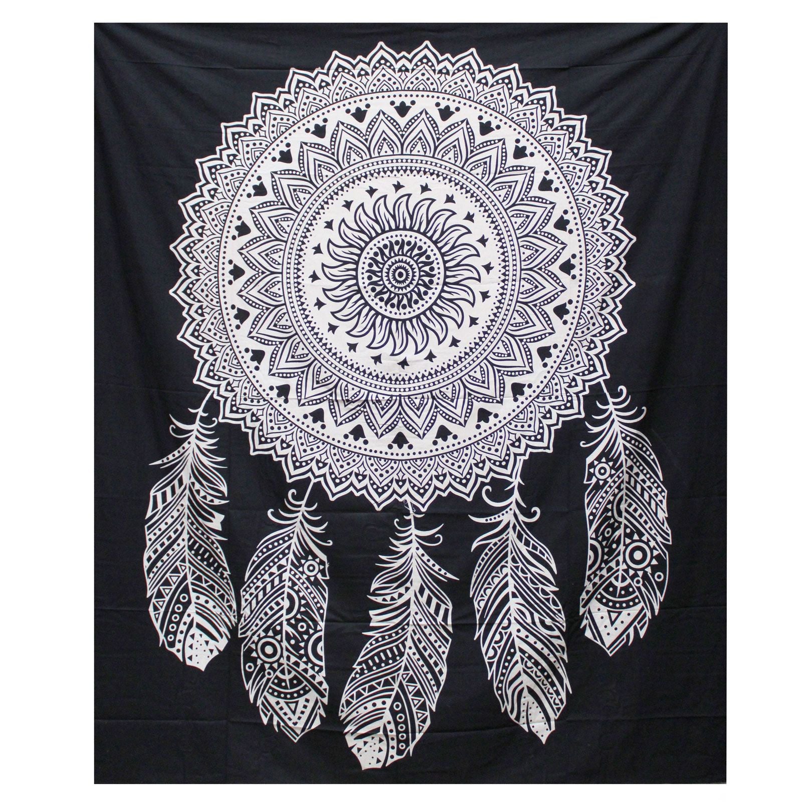Dreamcatcher B&W Double Cotton Bedspread  Wall Hanging