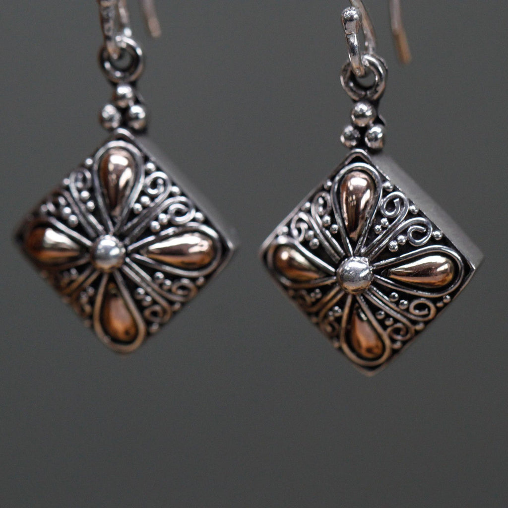 Square Drop Silver & Gold Earrings