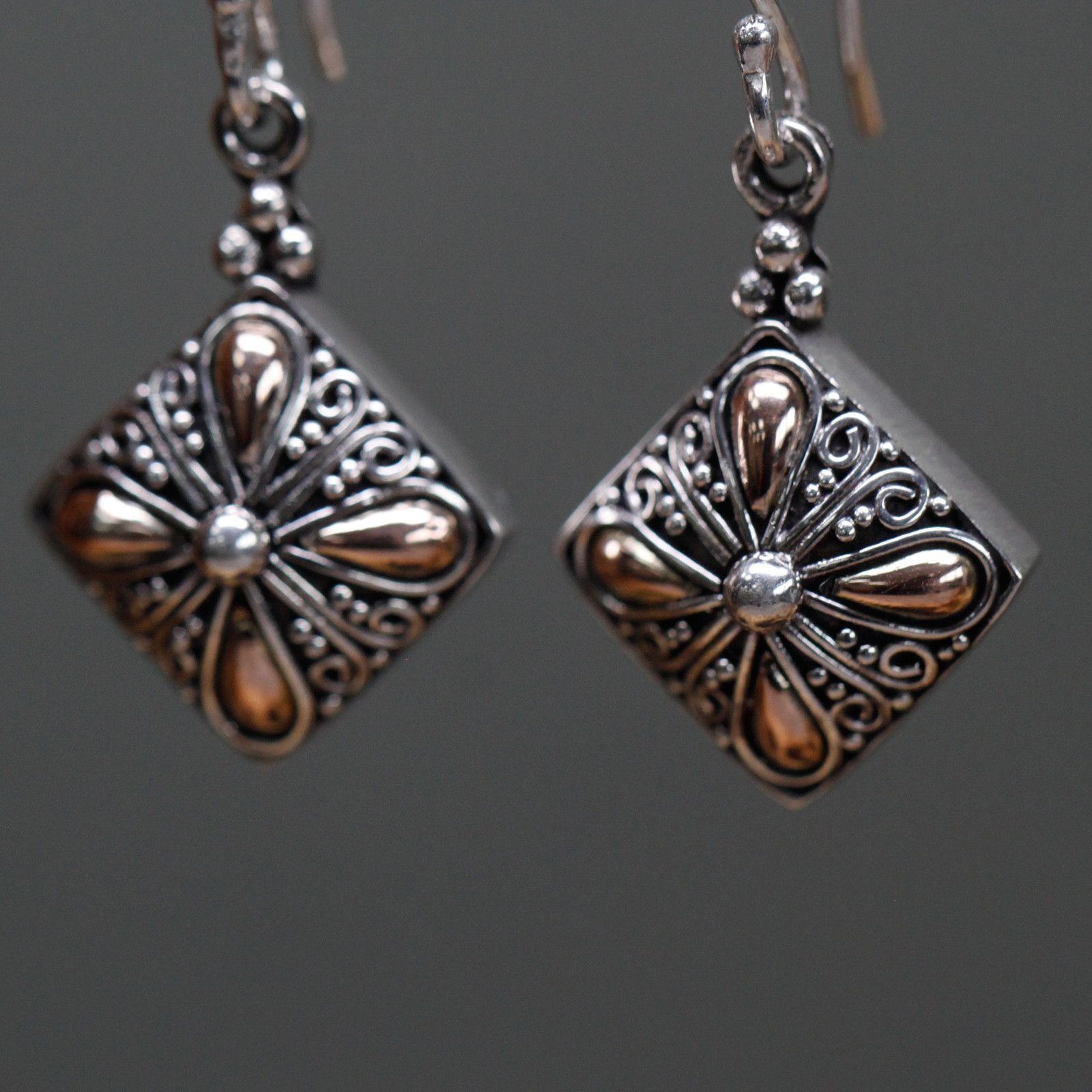 Square Drop Silver & Gold Earrings