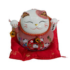 Pink Cat on Cushion Ceramic Money Bank Moving Hand