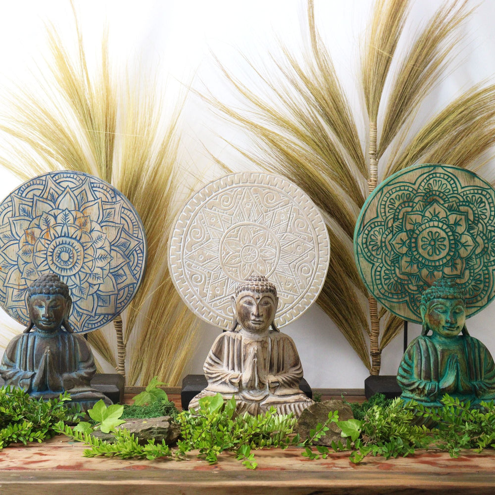 Blue Flower Mandala Buddha Feng Shui Set