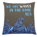We are Waves Printed Cotton Cushion Cover Grey, Blue and Natural