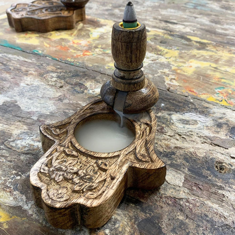 Hamsa  Mango Wood Backflow Burner Small