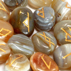 Banded Agate Runes Stone Set in Pouch