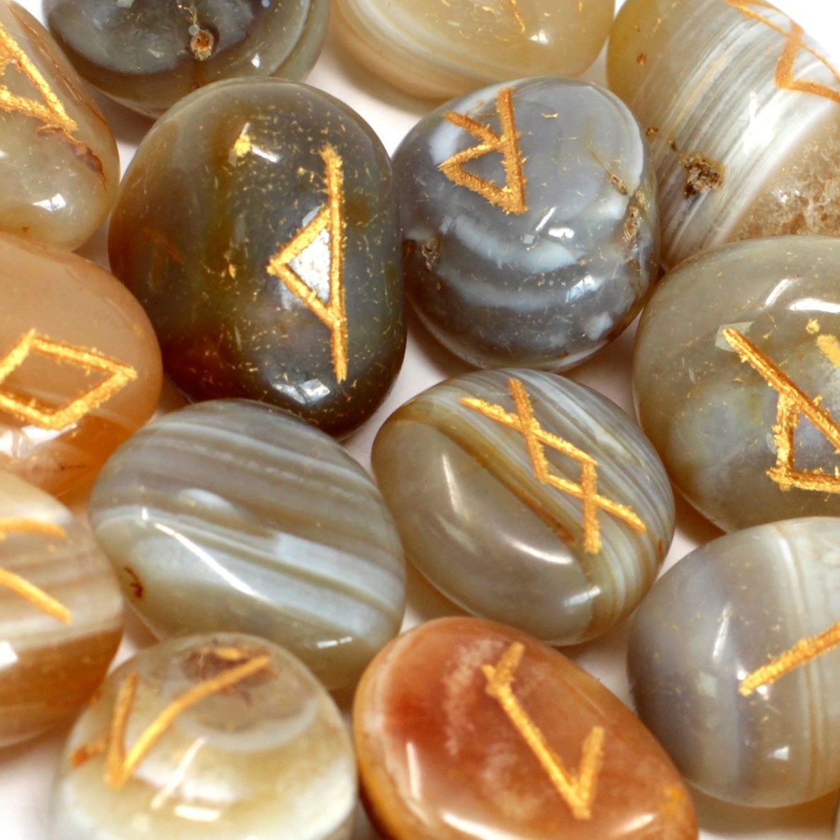 Banded Agate Runes Stone Set in Pouch