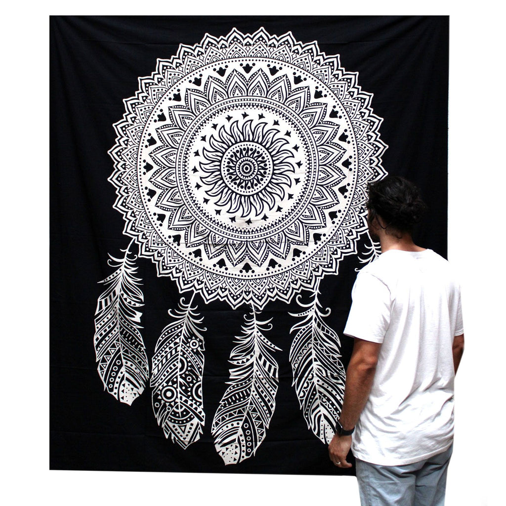 Dreamcatcher B&W Double Cotton Bedspread  Wall Hanging