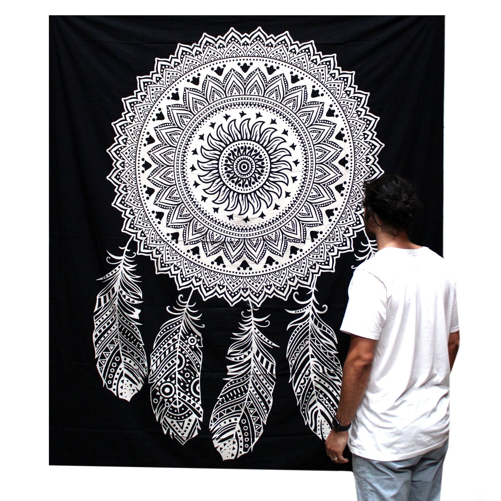 Dreamcatcher B&W Double Cotton Bedspread  Wall Hanging