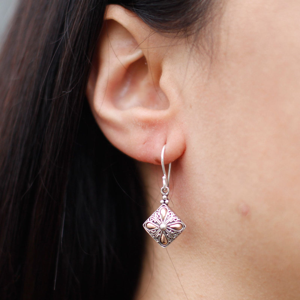 Square Drop Silver & Gold Earrings