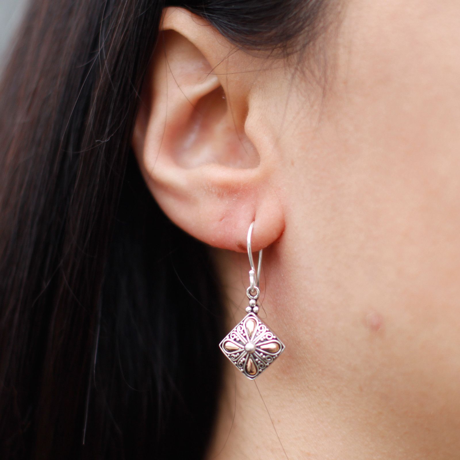 Square Drop Silver & Gold Earrings