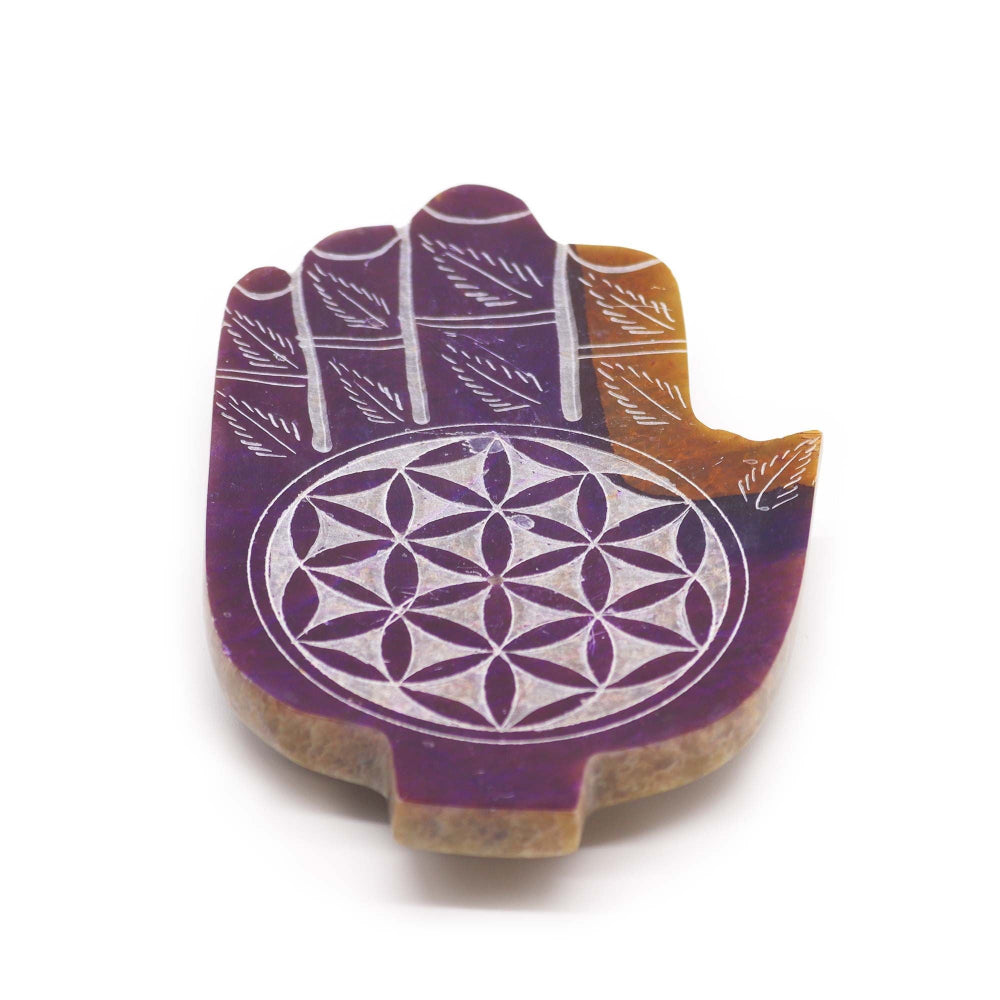 Flower of Life Soapstone Med Hamsa Incense Holder
