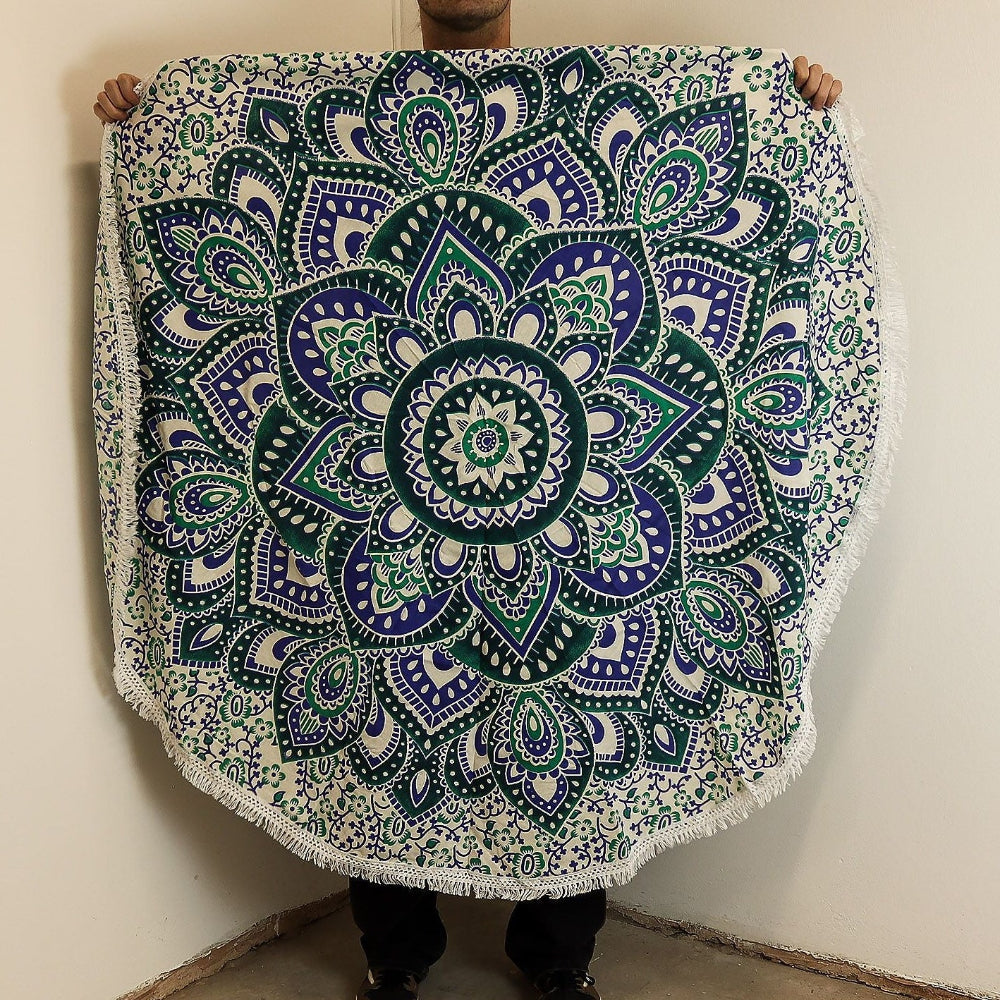 Teal & Blue Small Mandala Roundie Cotton Art
