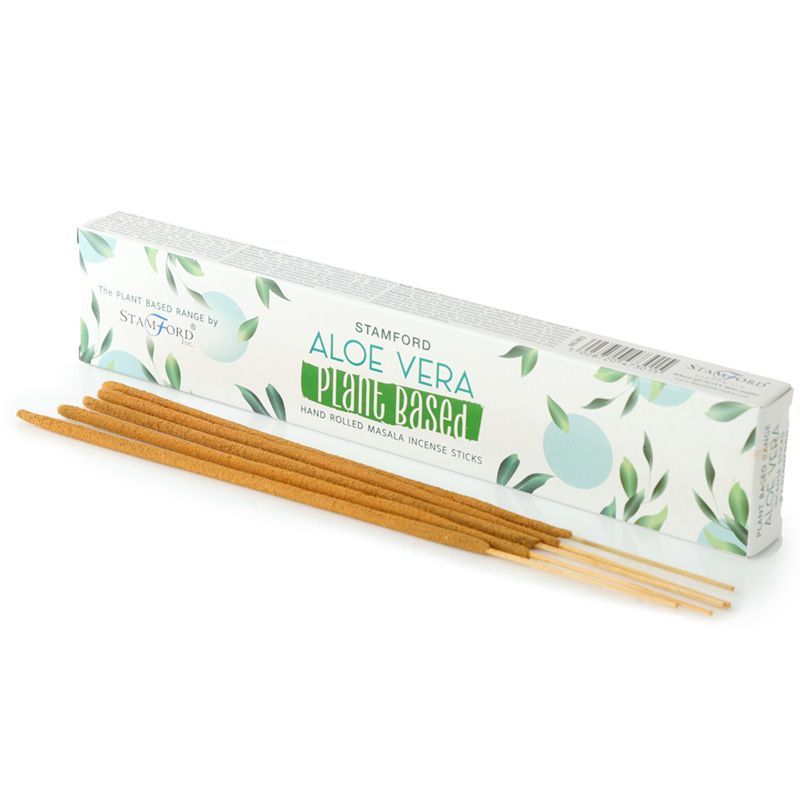 Box of Stamford Aloe Vera plant-based incense sticks on a white background
