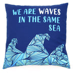 We are Waves Printed Cotton Cushion Cover Grey, Blue and Natural