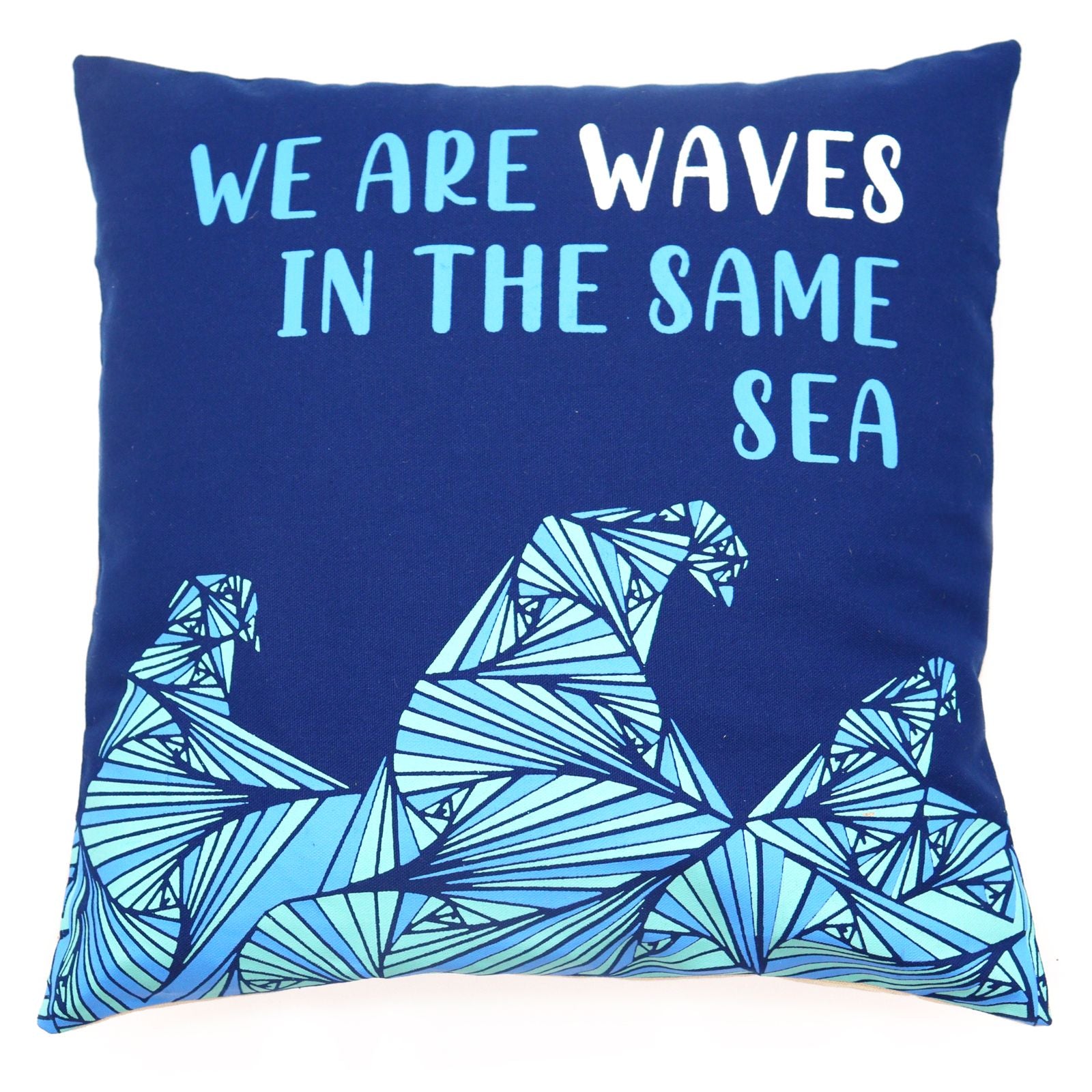 We are Waves Printed Cotton Cushion Cover Grey, Blue and Natural