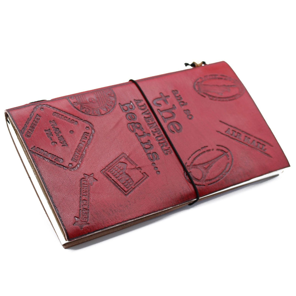 The Adventure Begins Red Handmade Leather Journal