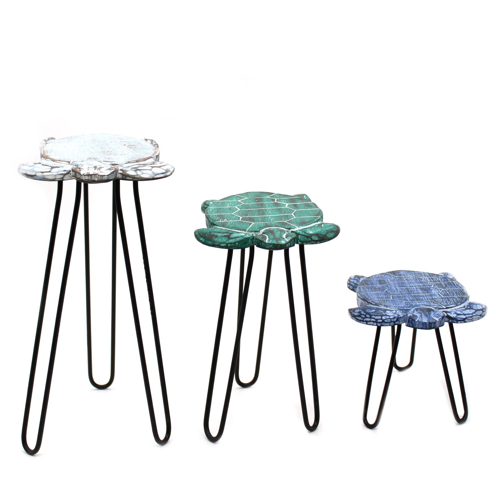 Turtles Set of 3 Albasia Wood Plant Stands
