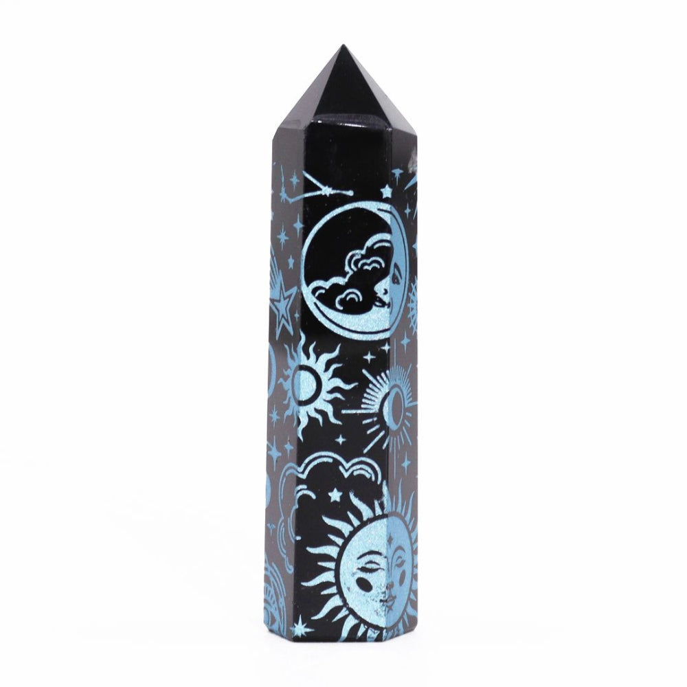 Mystic Story Sky Blue Black Obsidian Point
