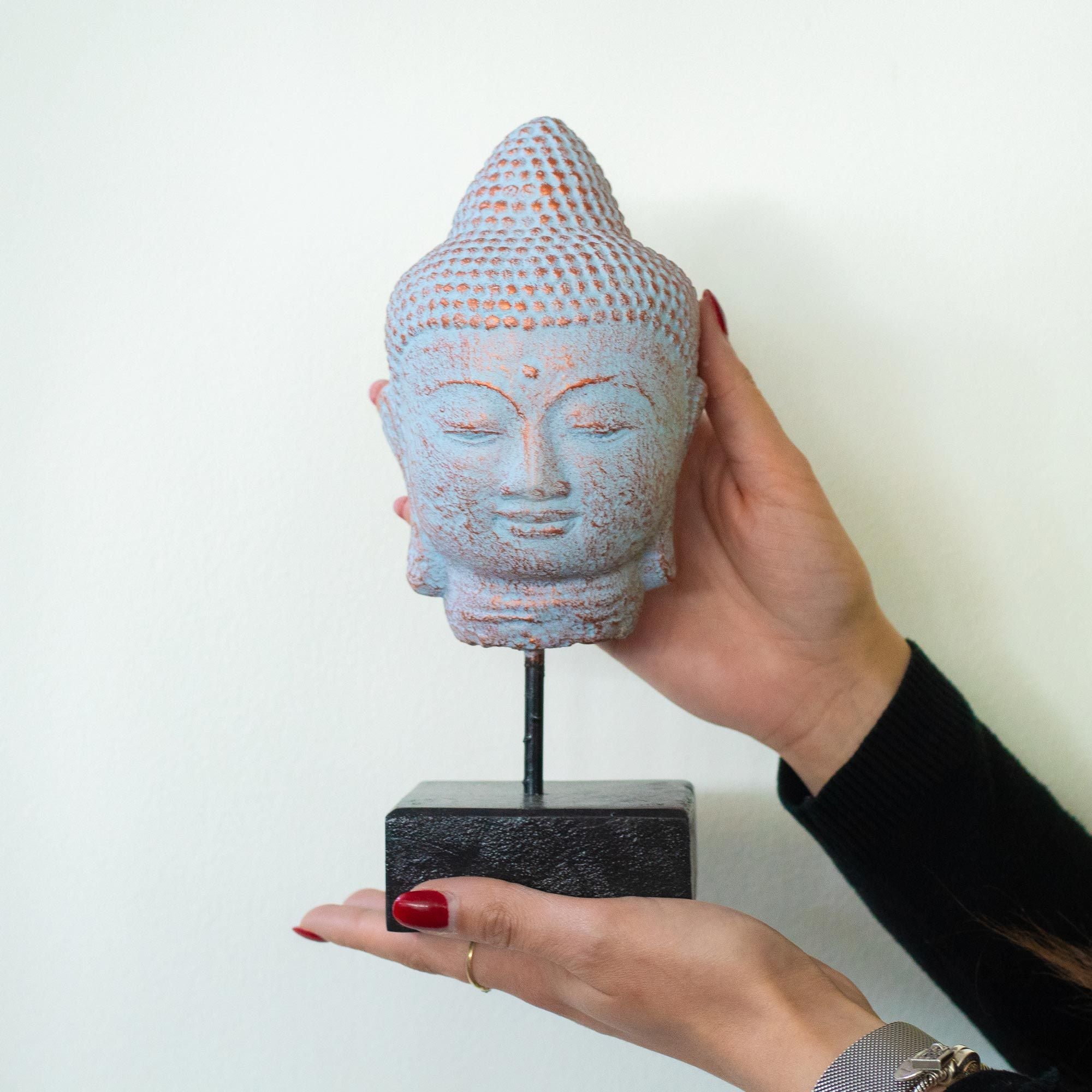 Blue Copper Stillness Buddha Head on Stand