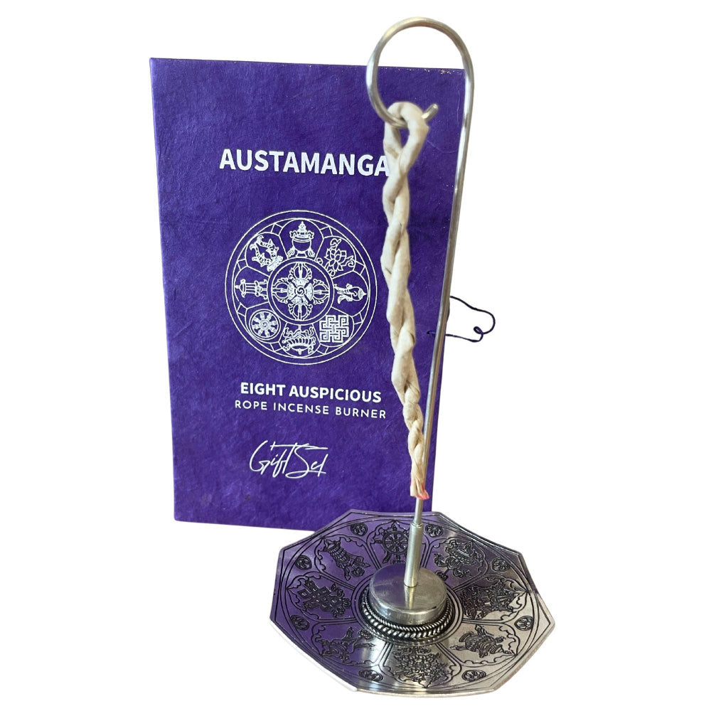 Astamangal Rope Incense & Silver Plated Holder Set | 10 Himalayan Ropes