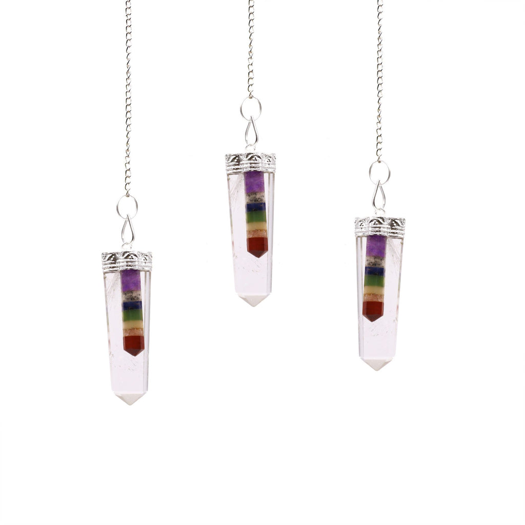 Crystal 7 Chakra Bounded Thin Point Flat  Pendulum