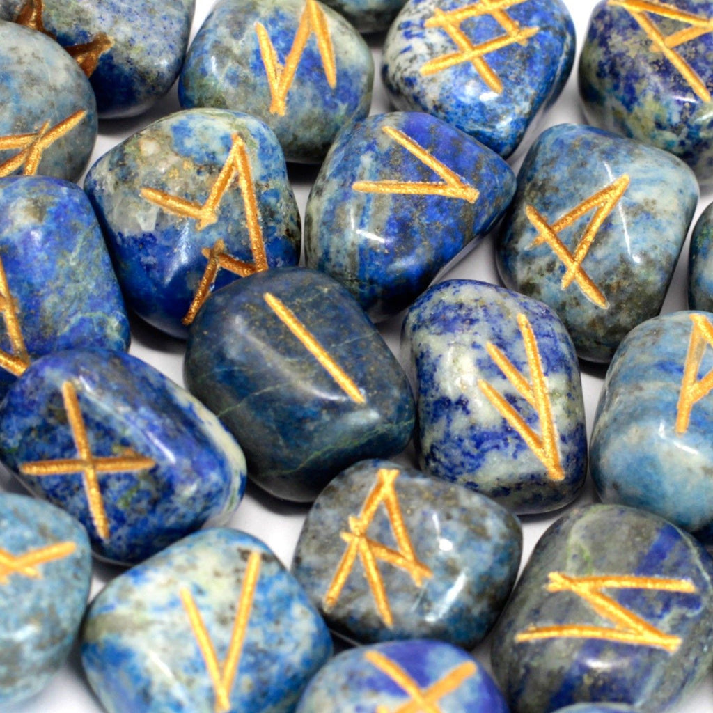 Lapis Runes Stone Set in Pouch