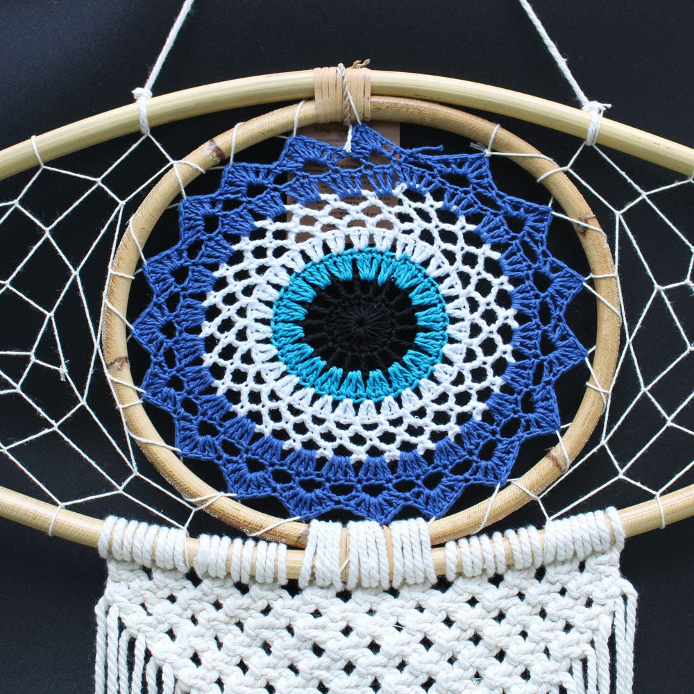Macrame Evil Eye Blue/White/Black Protection Dream Catcher Large