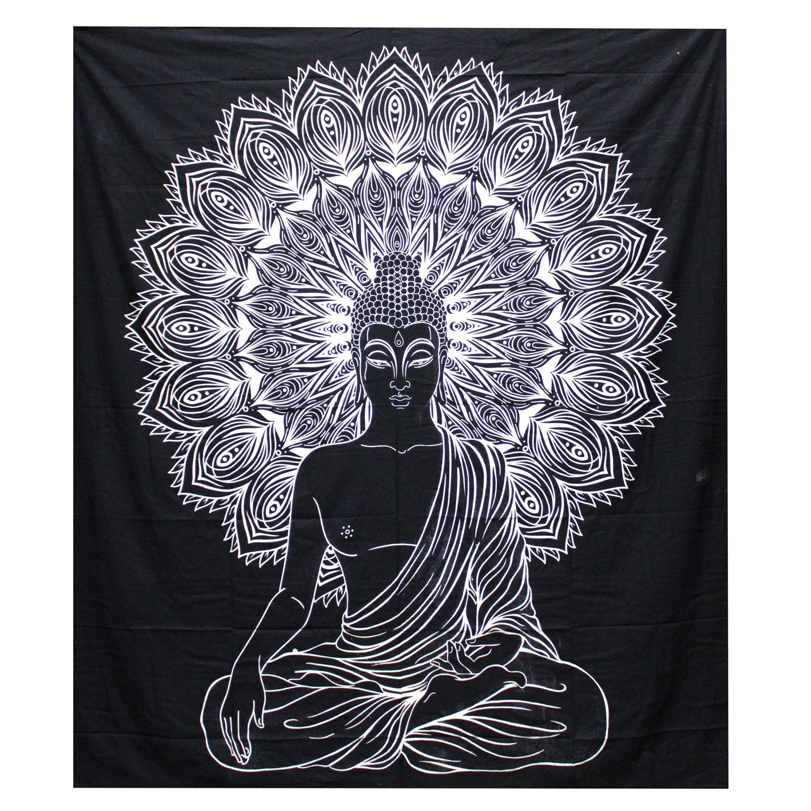 Buddha Black &White Double Cotton Bedspread Wall Hanging