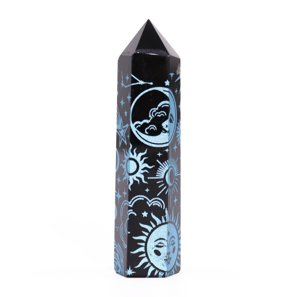Mystic Story Sky Blue Black Obsidian Point
