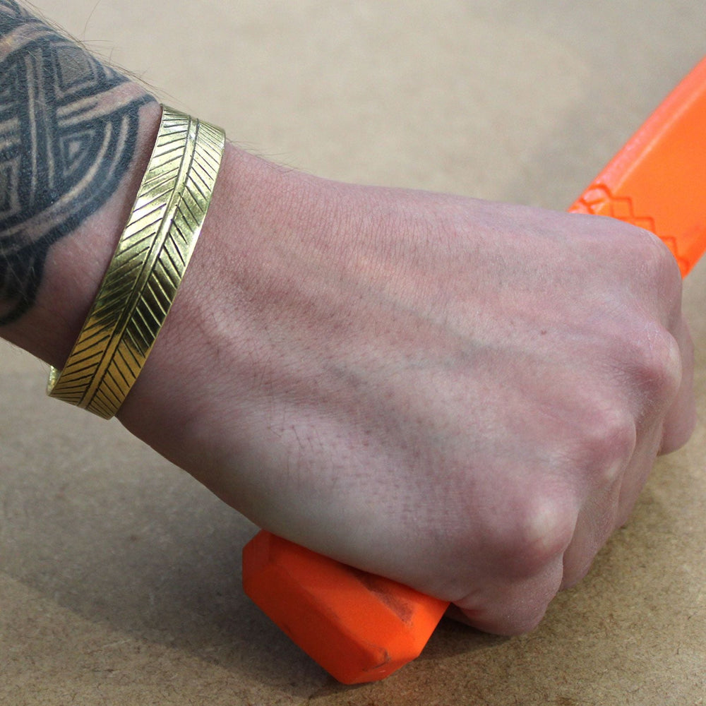 Wide Tribal Leaf Brass Tibetan Bracelet